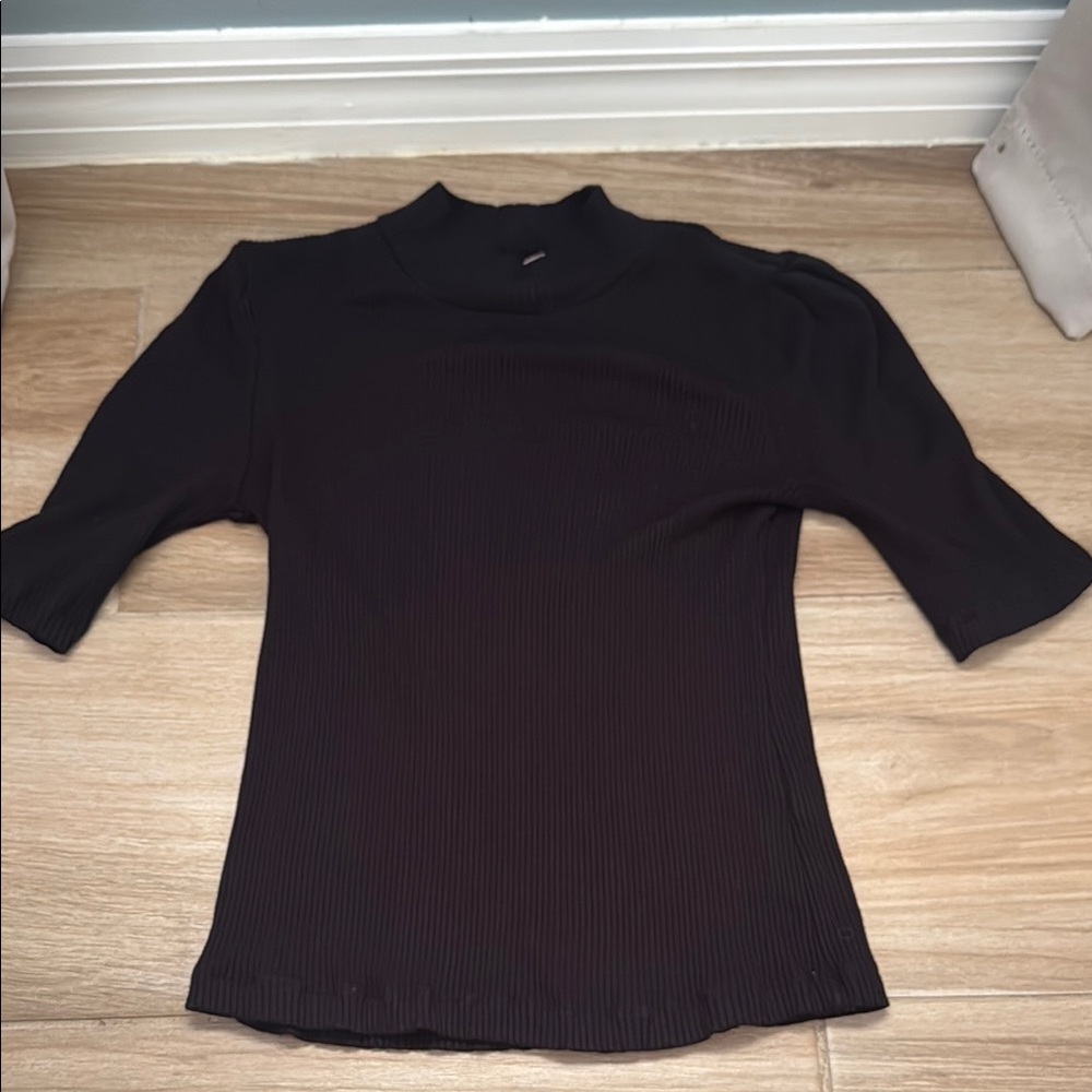 Elie Tahari Black Fitted Blouse with Mandarin Collar